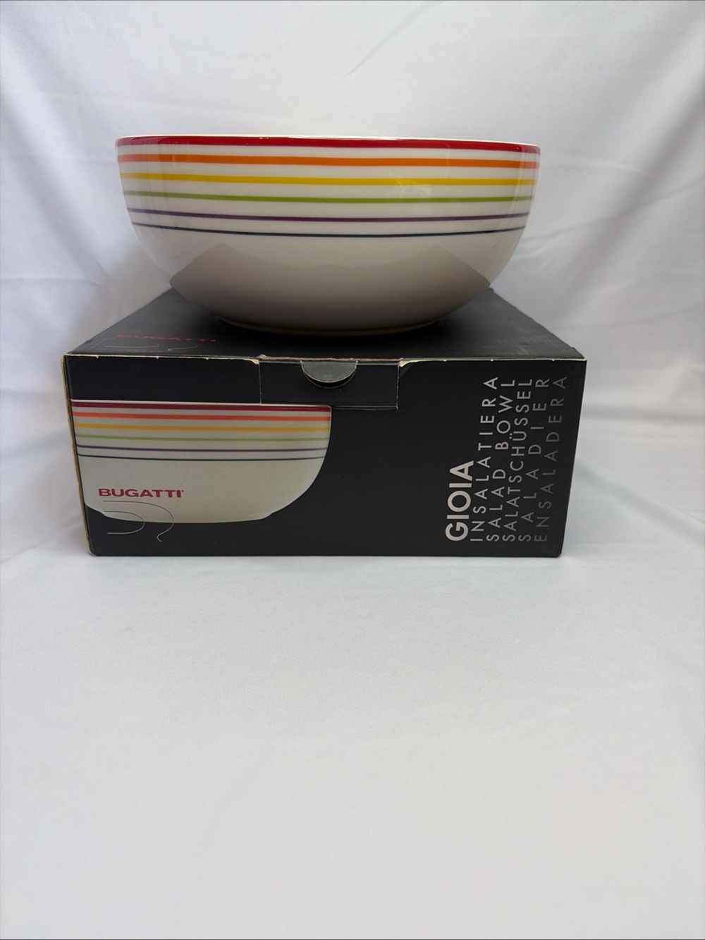 Bugatti Gioia Striped Ceramic Bowl - Red, Yellow, Green, Purple